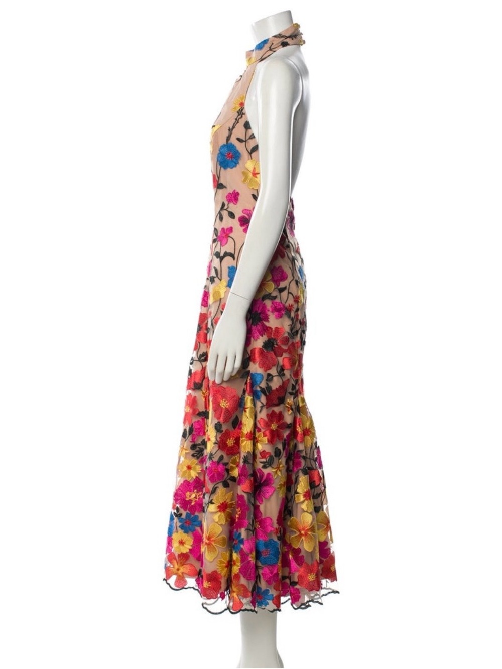 Milly Size 6 - Floral Embroidered Halter Midi Dress - Pink Multicolor - Picture 2 of 11